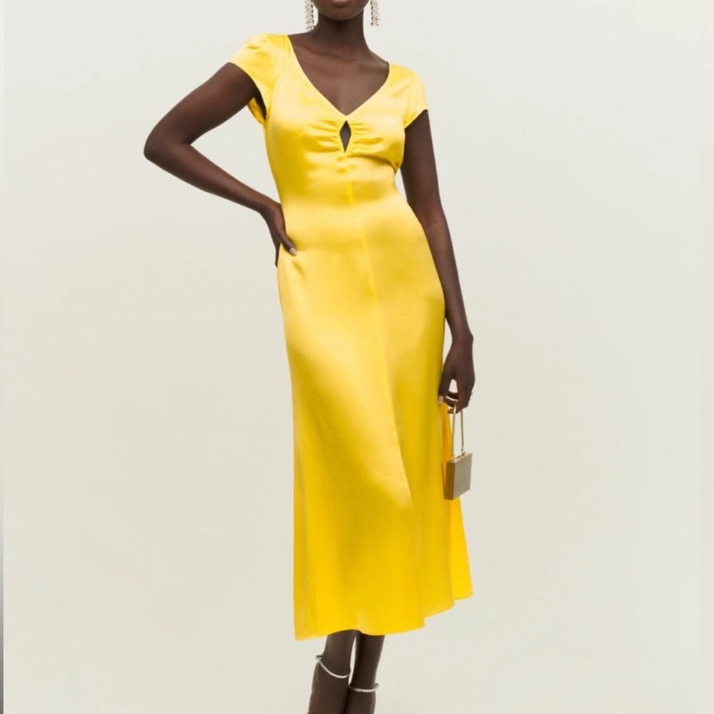 Reformation Scottie Silk Dress in Yellow